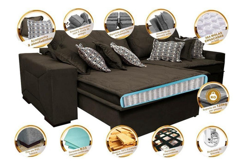 Sofá Retrátil 3,12m Pocket Cama Inbox Supreme Suede Café Desenho do tecido Liso