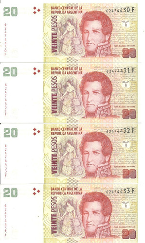 4 Billetes 20 Pesos Convertibles  F  Correlativos S/circular