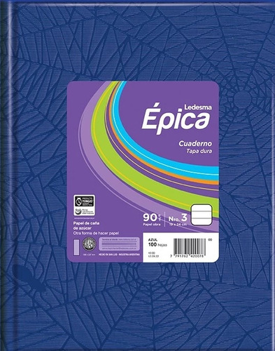 Cuaderno N° 3 24x19 Tapa Dura 48 Hojas Rayado Epica Pack X8