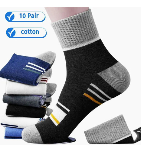 10 Pares Calcetines Hombre Algodón Casual A Rayas
