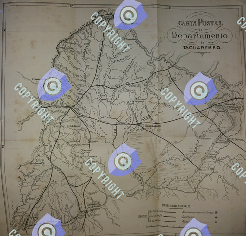 Año 1877 Carta Postal Mapa Tacuarembo Incluye Depto Rivera 