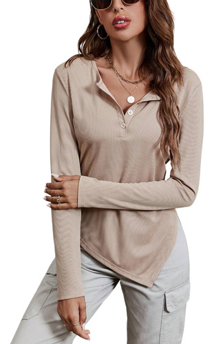 Blusa Casual De Corte Asimétrico Con Botones