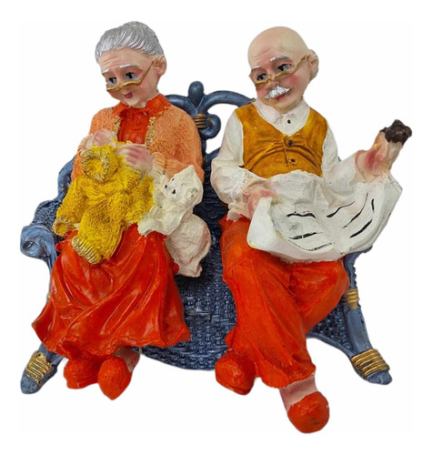 Estatua De Abuela, Figura De Pareja De Ancianos, Naranja