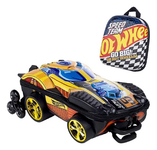 Mochila Escolar 3 D Hot Wheels Lancheira Dune A Soar Rodinha