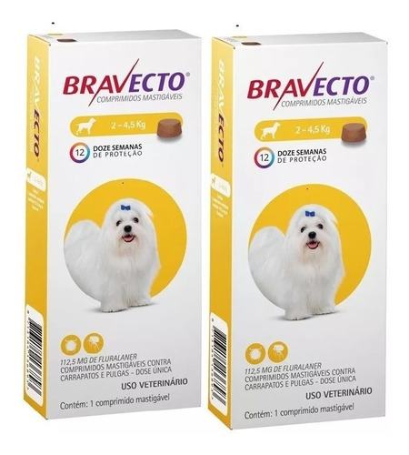 Combo 2 Bravecto Comprimido Para Cães De 2 A 4,5kg