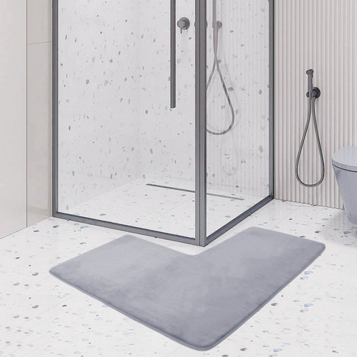 Alfombra De Esquina Para Baño En Forma De L, Suave Y Absorbe
