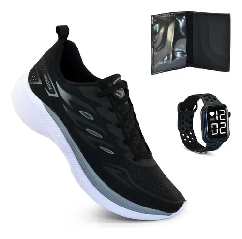 Tênis Masculino Esportivo Academia Treino + Carteira Relogio