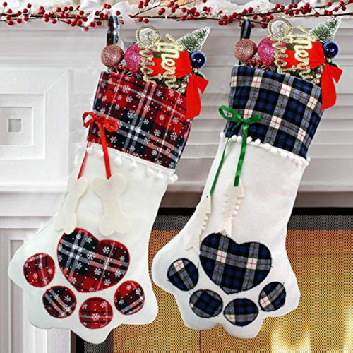 2 Calcetín De Navidad Con Pata De Perro,decoracion Navideñas