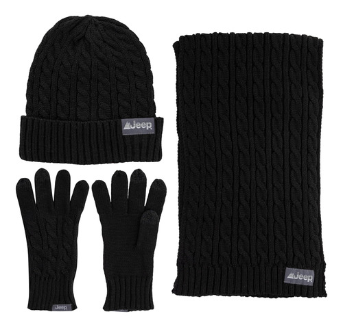 Jeep Juego De 3 Piezas De Bufanda, Gorro Y Guantes De Punto 