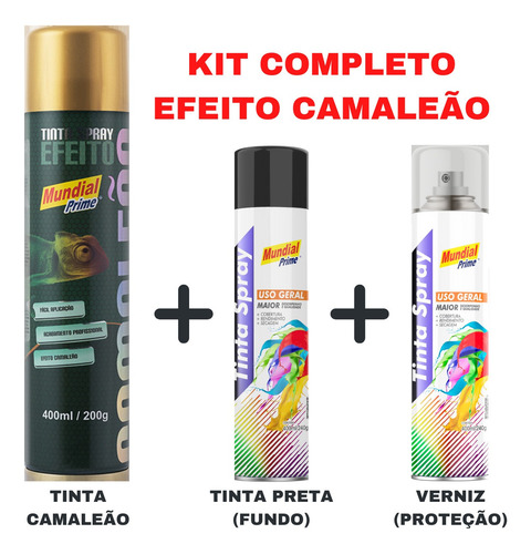 Kit Tinta Spray Efeito Camaleão Cores 400ml + Fundo + Verniz