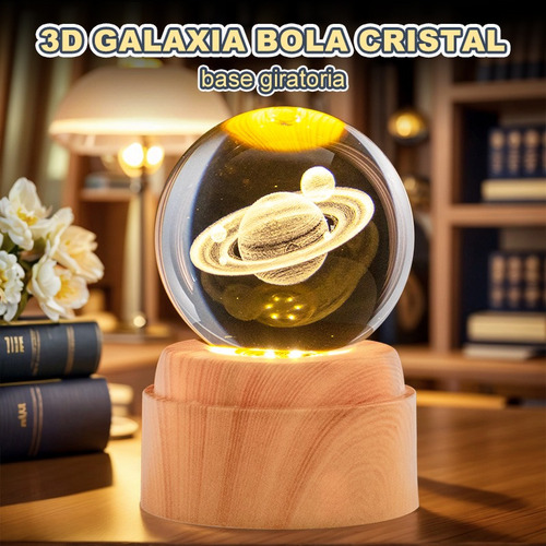 Lampara De Noche Led 3d Galaxia Bola Cristal Base Giratoria Saturno