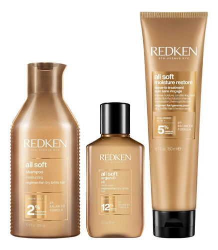Shampoo 300ml + Aceite De Argán + Crema Redken All Soft