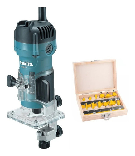 Imagem 1 de 5 de Tupia Manual 6mm 530w M3700b Makita + Kit 12 Fresas