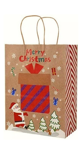 Pack 12 Bolsas Kraft De Regalo Navideñas Medianas 26x33cm