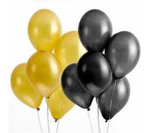 Pack 50 Globos Látex Dorados Y Negros R9