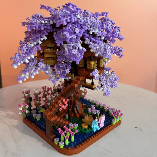 Mini Bloques De Construcción Diy Casa Del Árbol Flor Púrpura