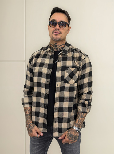 Camisa Xadrez Manga Longa Com Bolso