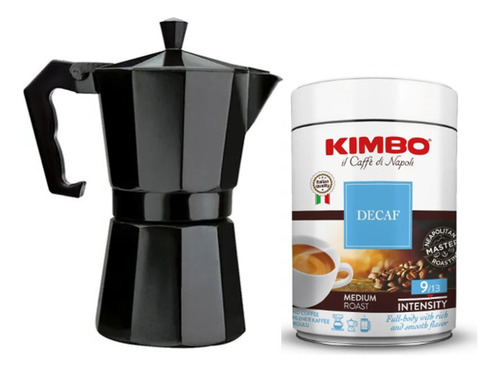 Café Kimbo Italiano Descafeinado + Cafetera Moka 6 Tazas