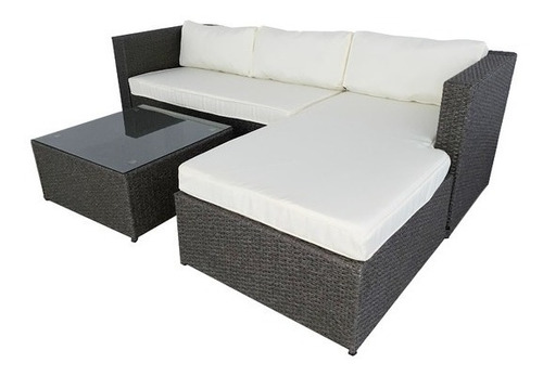 Juego De Jardín De Ratan Modelo Meissa Con Mesa C Estructura Gris