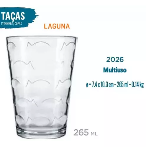 Copo Laguna 265mL Multiuso com 6 peças Vidro Incolor Nadir