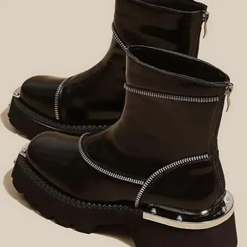 Botas New Shoes Para Mujer, Con Cremallera Alta, Punta Redon