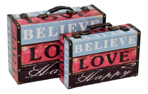 Conjunto De Duas Maletas Em Mdf Vintage Believe Love