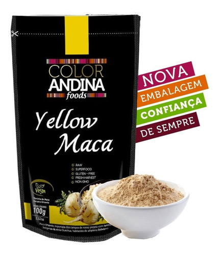 Imagem 2 de 6 de Maca Peruana Yellow (amarela) Pura Em Pó100g Color Andina