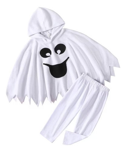 Disfraz De Halloween Para Bebés Y Niñas, Capa Blanca De Fantasma Con Capucha, Parte Superior Negra, Pantalones Largos, Ropa De Cosplay