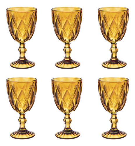 Juego 6 Copas De Color Vino Cristal Vidrio Labrado 245 Ml Color Ambar
