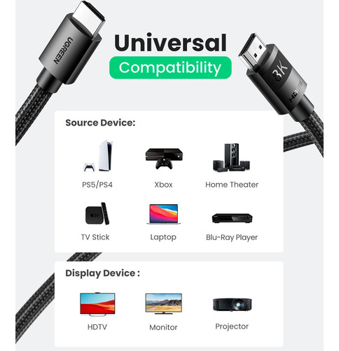 Cable Hdmi 2.1 Max Resolucion 8k Compatible Ps5 Y Xbox X (Reacondicionado)