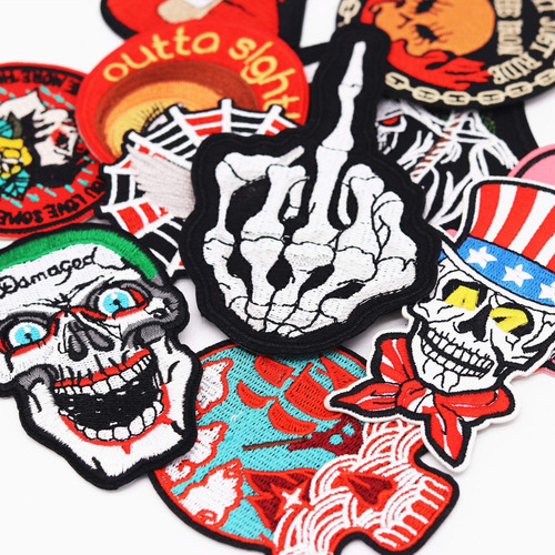 12 Parches Bordados Diseño De Calavera Punk, Parches P...
