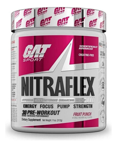 Suplemento en polvo GAT Sport  Advanced Pre-Workout Nitraflex aminoácidos sabor fruit punch en pote de 312g
