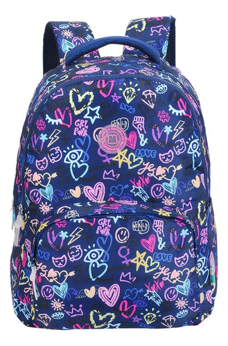 Mochila Scribble Navy Azul Para Niñas Marshmallow Dkt Diseño De La Tela Liso