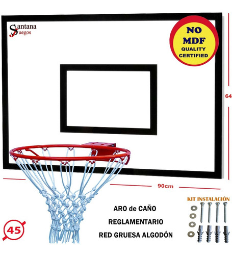 Imagen 3 de 6 de Tablero Basketball Grande Aro 45cm Red Blanca Santana Juegos