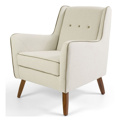 Poltrona Decorativa com Pés de Madeira Taroba D02 Algodão Bege C-381
