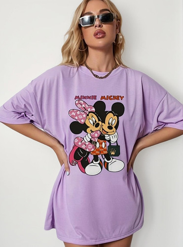 Polo Minnie Mickey Mouse Oversize Estampado Unisex Algodón