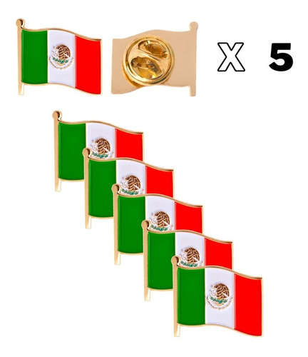 5 Pin Bandera De México Calidad Premium Metálico Insignia