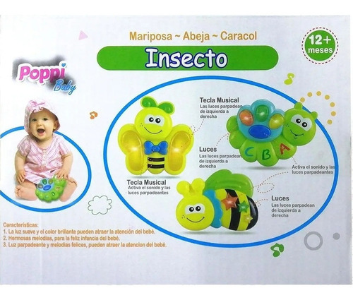 Imagen 4 de 4 de Mariposa Musical Insecto Luces Y Sonido Infancia Bebe Poppi