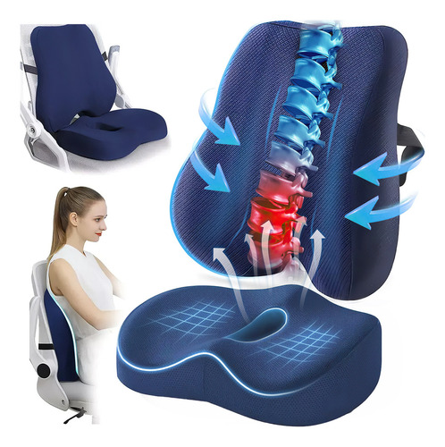 Cojín del Asiento y Almohada Lumbar Kit Espuma de Memoria Respaldo Coche Oficin Color Negro