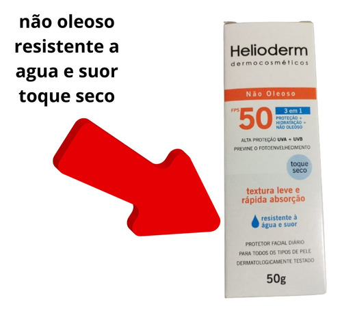Protetor Solar Facial Helioderm 50g Fator 50 Textura Rápida