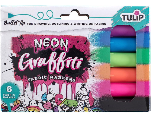 Tulip Graffiti Marcadores De Tela Bullet Tip 6pk, Neón, Tint