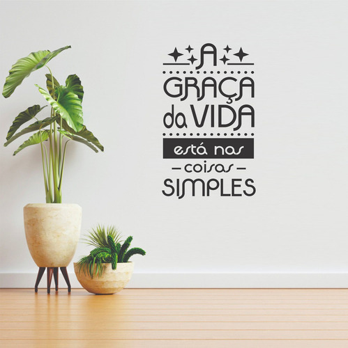 Adesivo Frase Parede Graça Da Vida Coisa Simples 75cm X 45cm Cor Preto Fosco