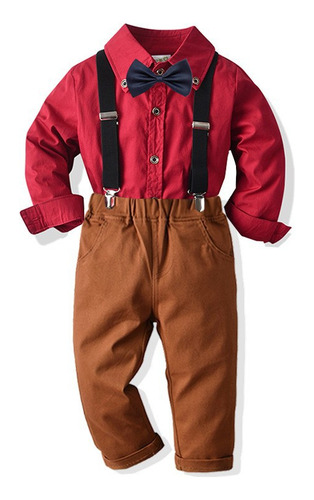 Camisa De Vestir Y Pantalones Con Tirantes Para Niños, Conju