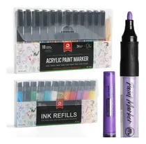 Comprar Set 12 Marcadores Acrílicos 12 Recargas 24 Puntas Tipo Posca