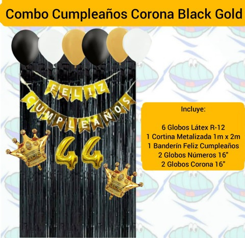 Globos Metalizados Corona + Cortina + Banderín Cumpleaños