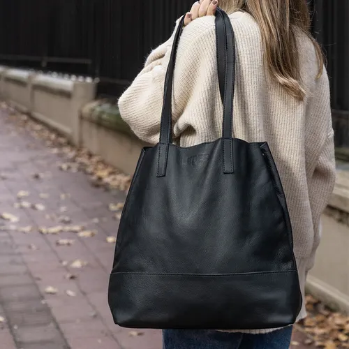 Cartera Tote Leder Hd Bolso De Cuero Vacuno Vintage Negro