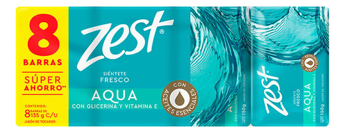 Jabon De Tocador Aqua Zest 8 Piezas De 135g