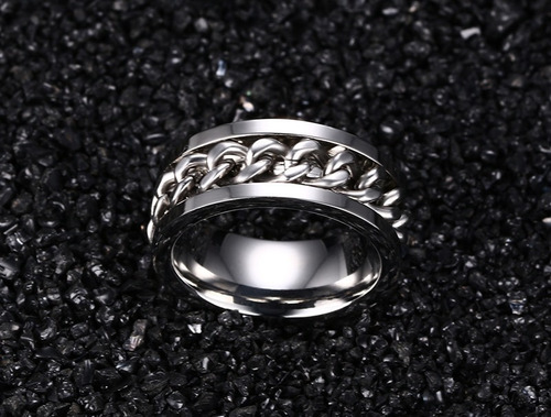 Anel Masculino Feminino Aço Inox Corrente Giratória Prata