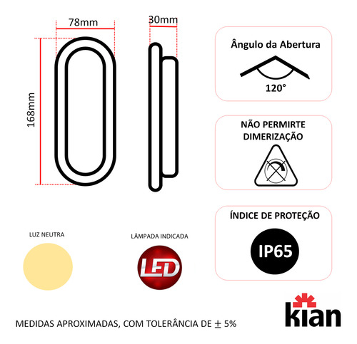 Kit 15 Arandela Tartaruga Preta Ip65 12w Branco Neutro 4000k