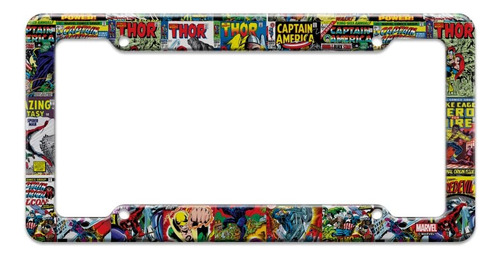 Marco De Placa De Matrícula Con Collage De Cómics De Marvel